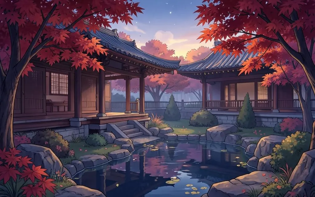 紅葉の庭のイラスト